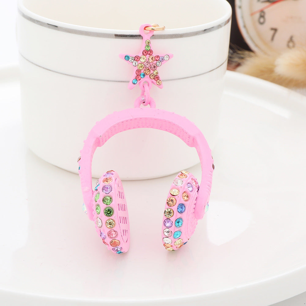 Wholesale Spray Painted Earphones with Diamonds, Cute Bag Pendants, Alloy Keychains